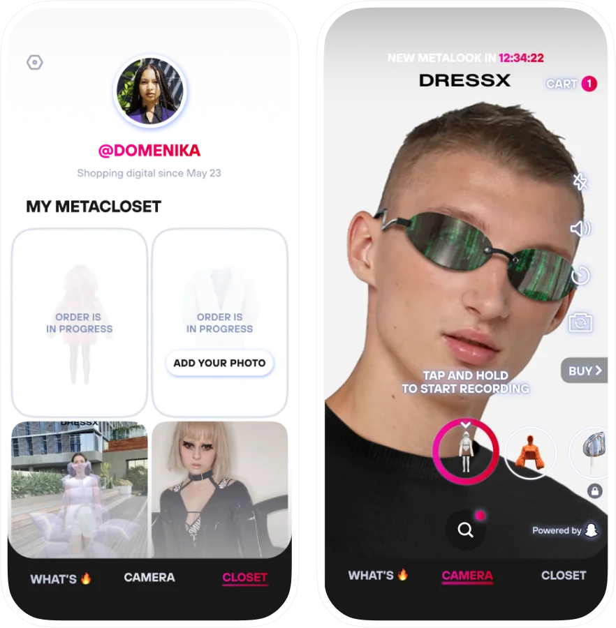 DRESSX — Redesign for an AR-fashion mobile app, before redesign