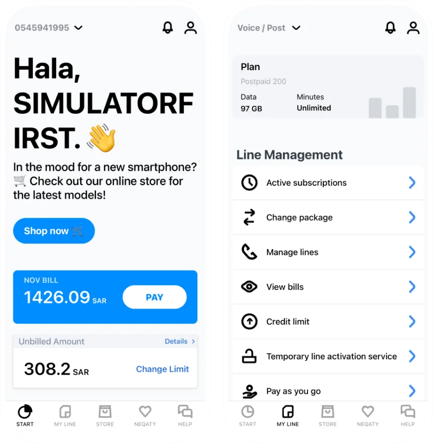Mobily — Redesign for a top telecom mobile app, before redesign
